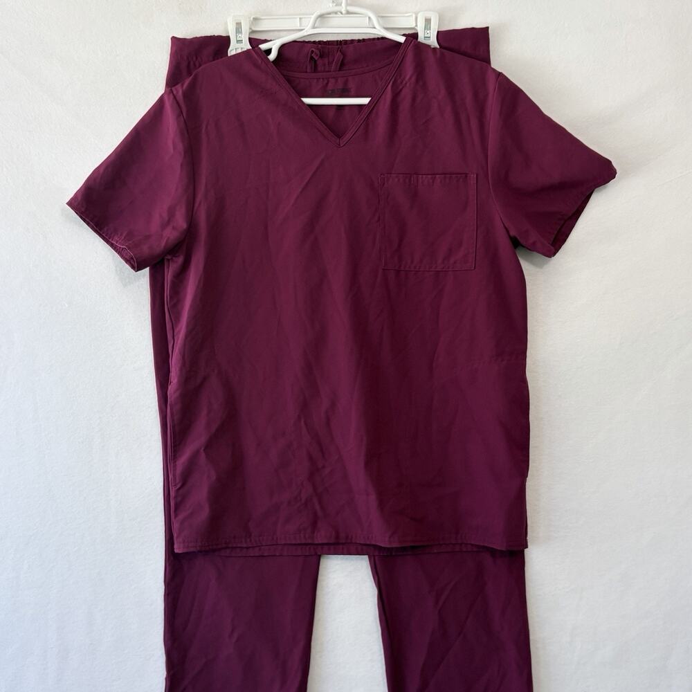 Scrubstar Women’s Burgundy Solid Medical Scrub Set Top Medium & Pants Large